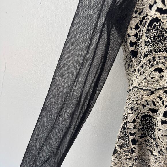Vintage Kay Celine Black and Cream Mesh Long Sleeved Blouse - Picture 3 of 8